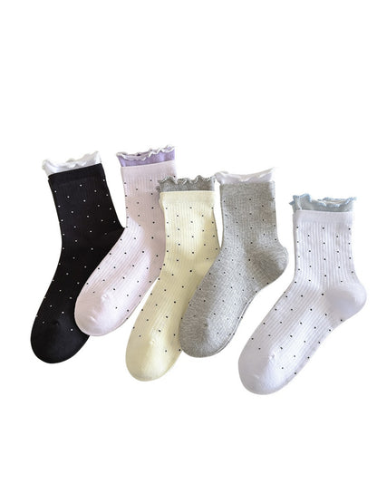 Rufia - Polka Dot Contrast Cuff Casual Crew Socks