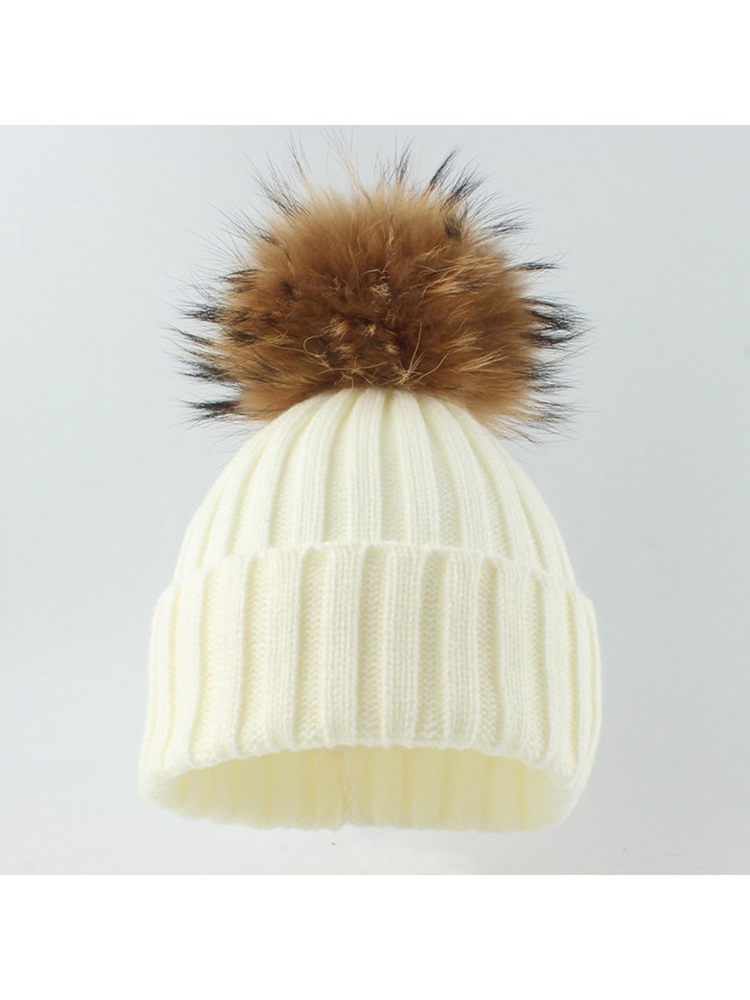 Haila - Solid Ribbed \ Cuffed Pom Pom Beanie