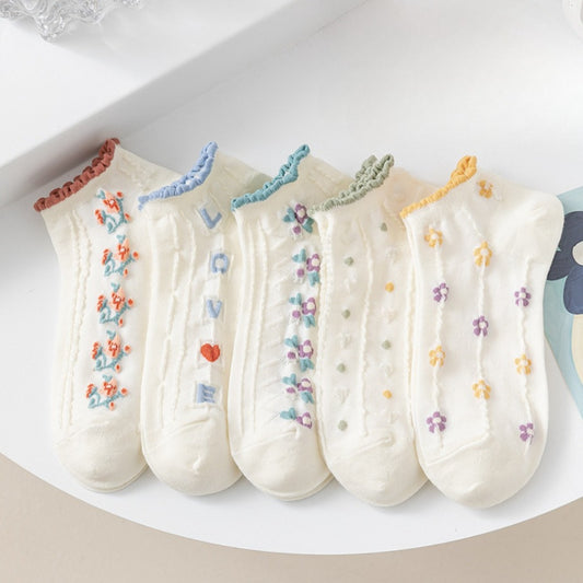 Rufia- Colorful Lace Trim Summer Low-Cut Socks
