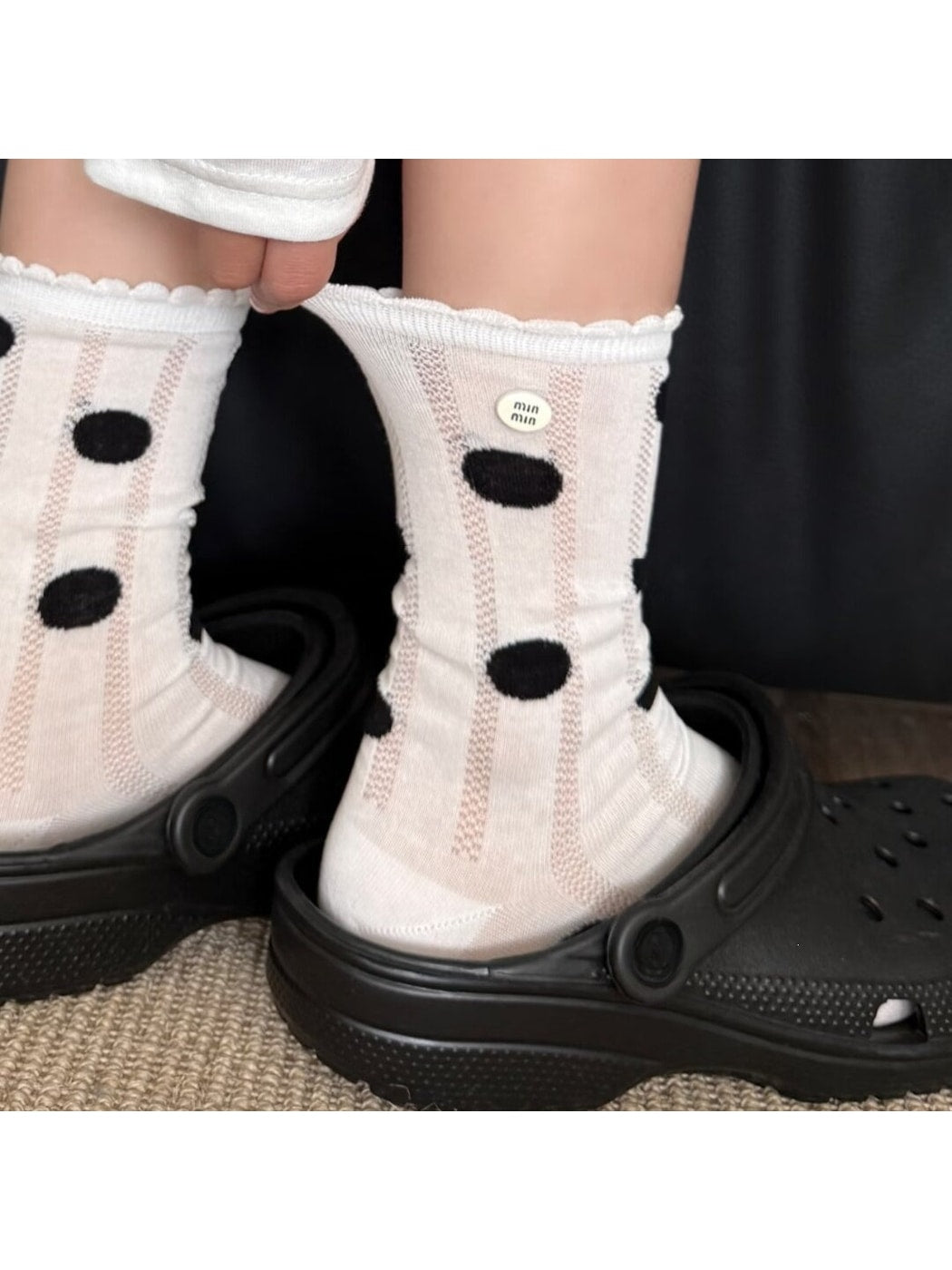 Rufia - Polka Dot Mesh Look Women's Crew Socks