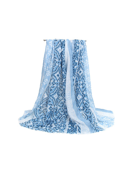 Scarvii - Geometric Print Colorblock Wrap Scarf