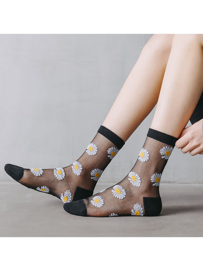 Rufia - Sheer Daisy Pattern Mesh Crew Socks