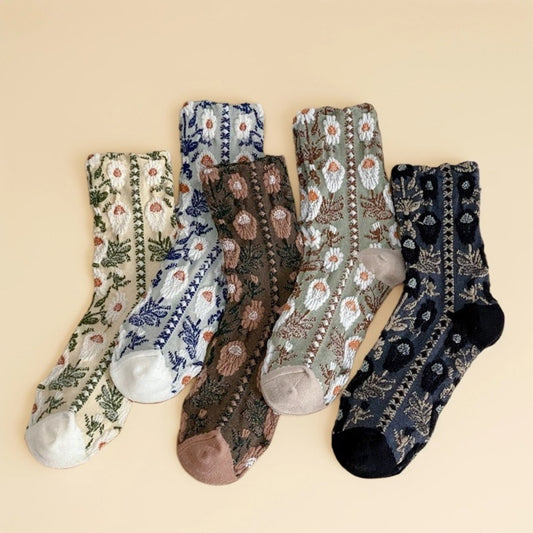 Rufia - Vintage Oil Painting Floral Relief Socks