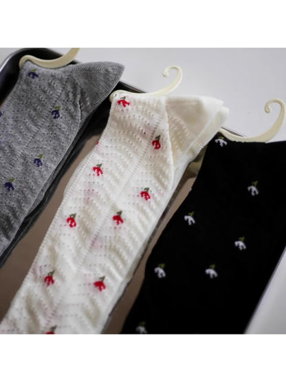 Rufia - Floral Pattern Ruffle Mid Calf Socks