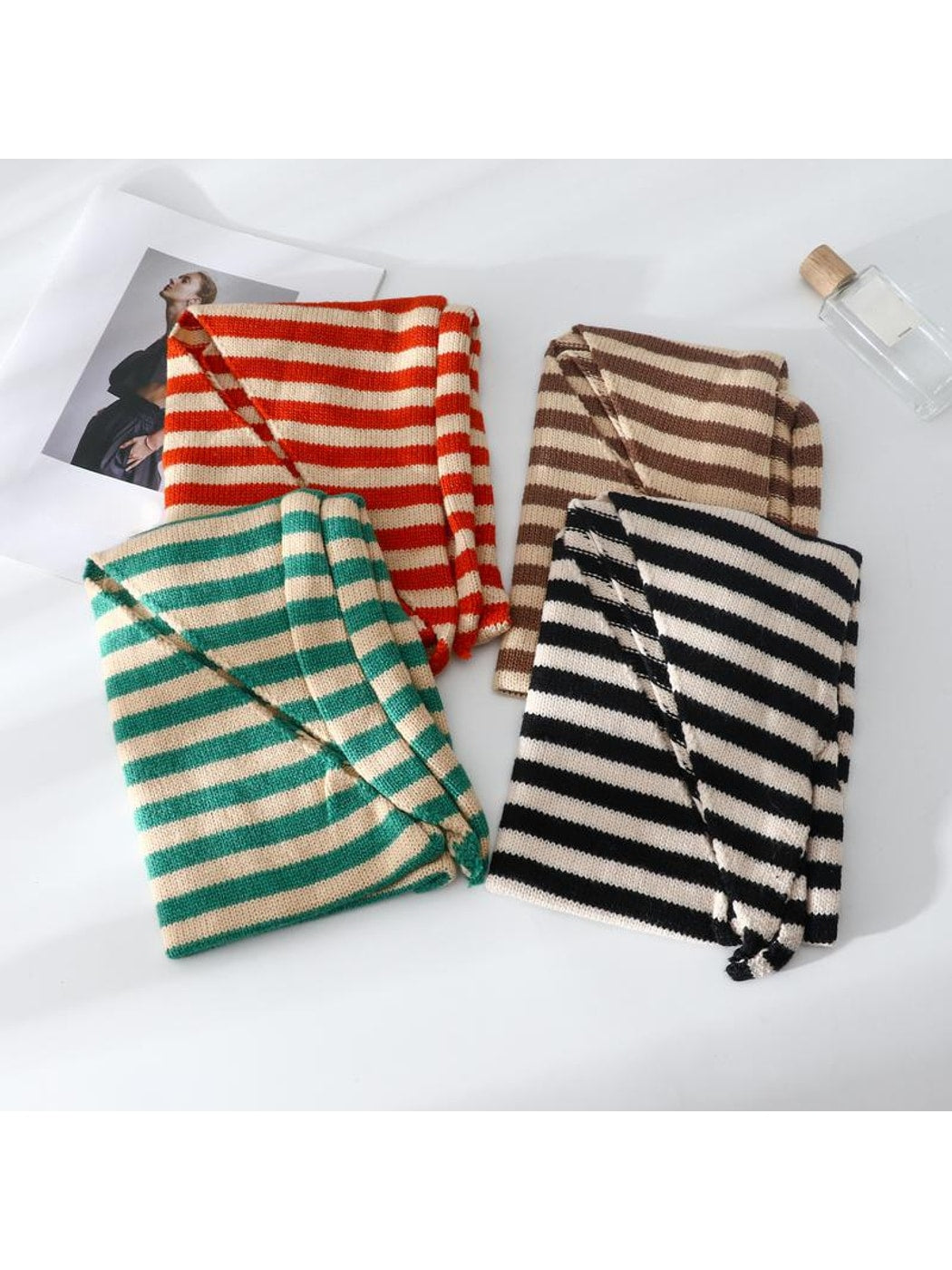 Scarvii - Striped Knit Neck Triangle Bandana