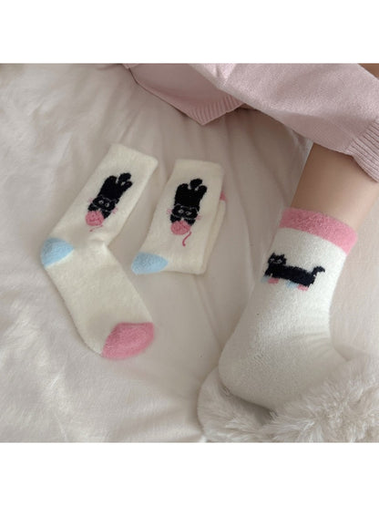 Rufia – Cozy Cat Pattern Crew Socks