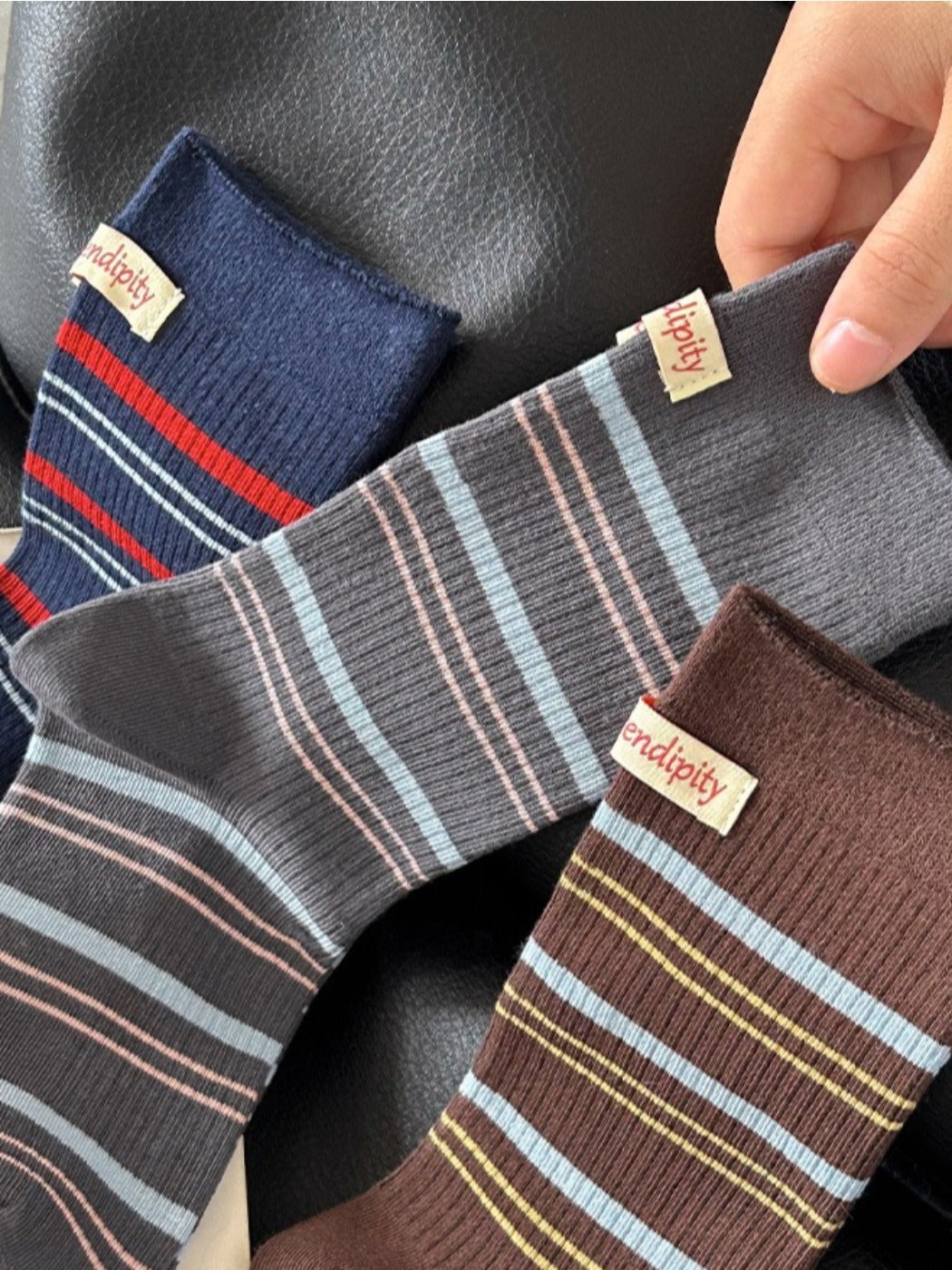 Rufia - Retro Stripe Letter Mid-Calf Socks