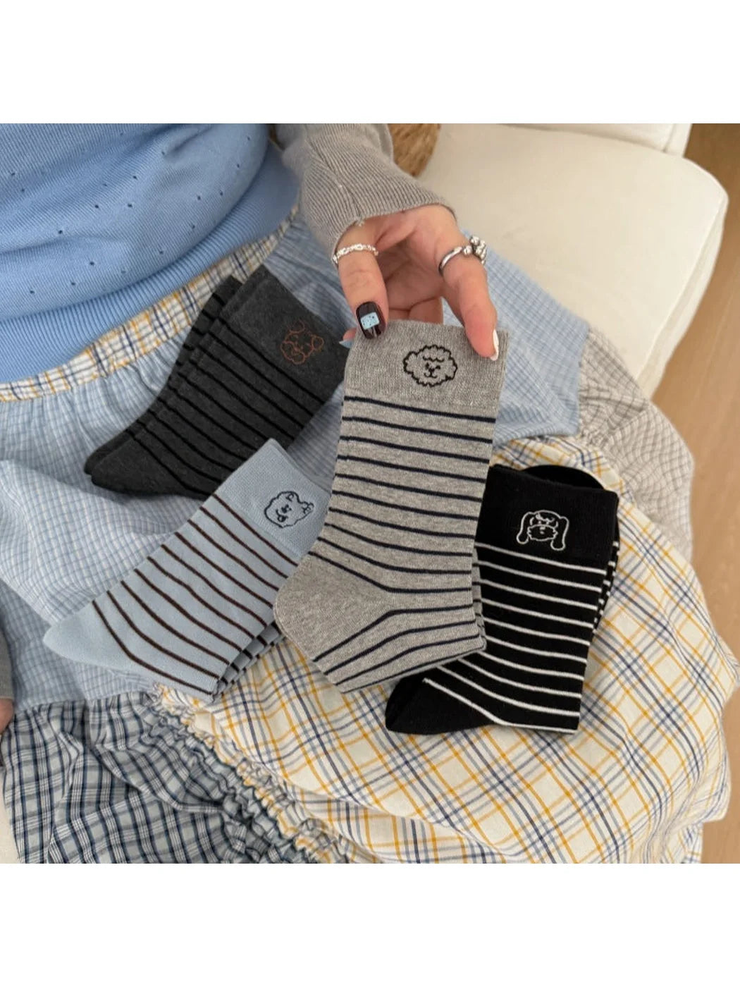 Rufia - Animal Face and Stripe Crew Socks