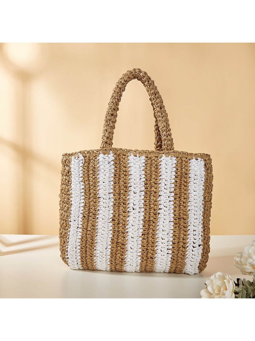 Cosbai - Bold Stripe Straw Tote Bag - image 5