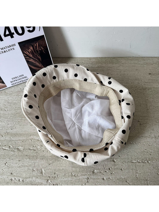 Haila - Polka Dot Print Short Brim Beret Hat