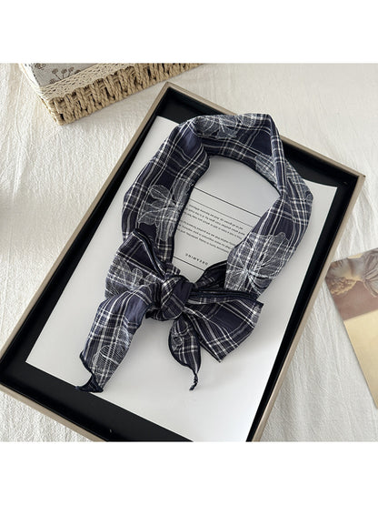 Scarvii - Plaid Floral Outline Narrow Scarf