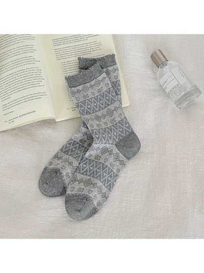 Rufia - Patterned Ribbed Cuff Crew Socks