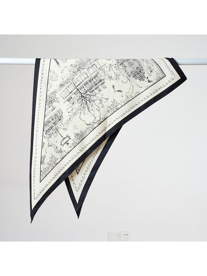 Scarvii - Elegant Outline Print Fashion Triangle Bandana