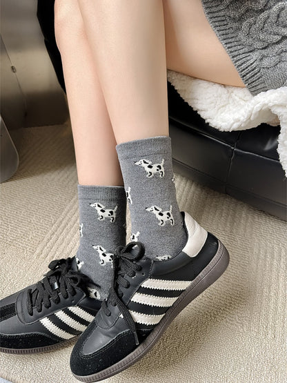 Rufia - Playful Dog Motif Crew Socks