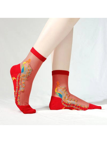 Rufia - Sheer Peacock Embroidery Socks