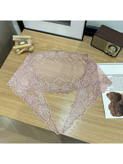 Scarvii - Floral Print Lace Trim Solid Triangle Bandana