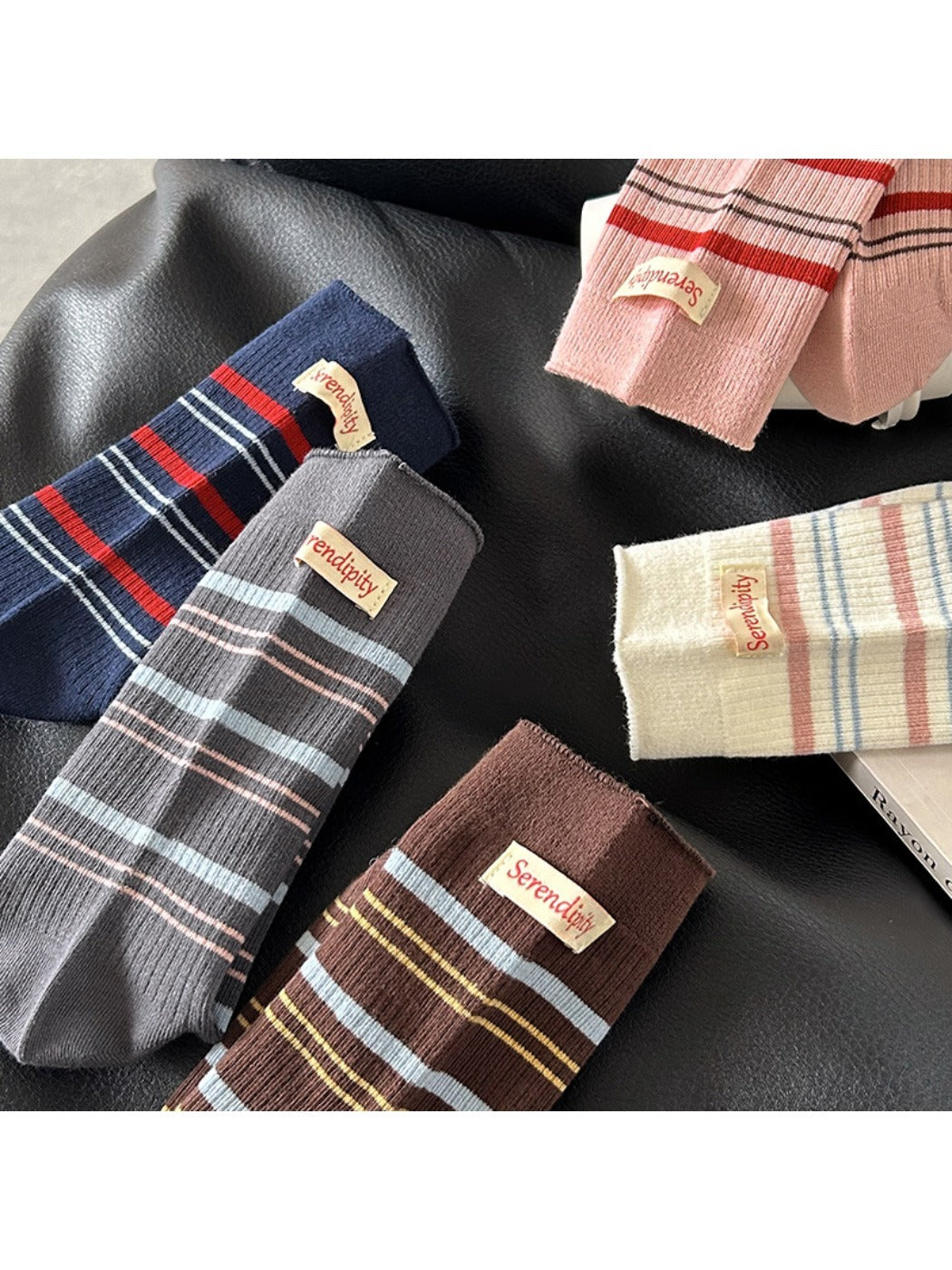 Rufia - Retro Stripe Letter Mid-Calf Socks
