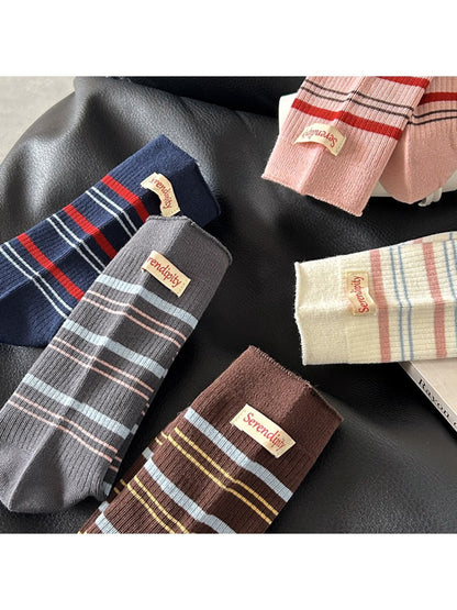 Rufia - Retro Stripe Letter Mid-Calf Socks