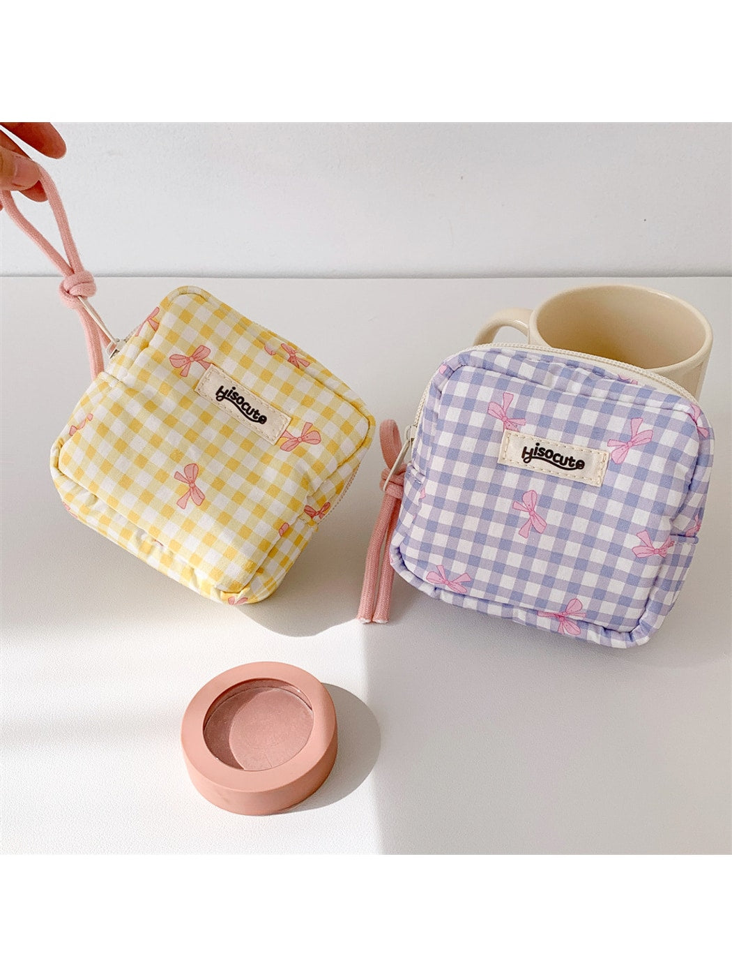 Cosbai - Small Plaid Makeup Pouch Square Bag
