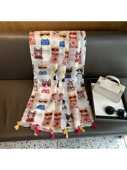 Scarvii - Cartoon Animal Print Long Rectangle Shawl