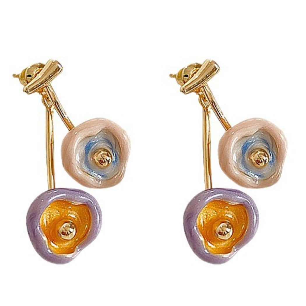 Earwish - French Style Floral Cherry Earrings - Delicate & Chic