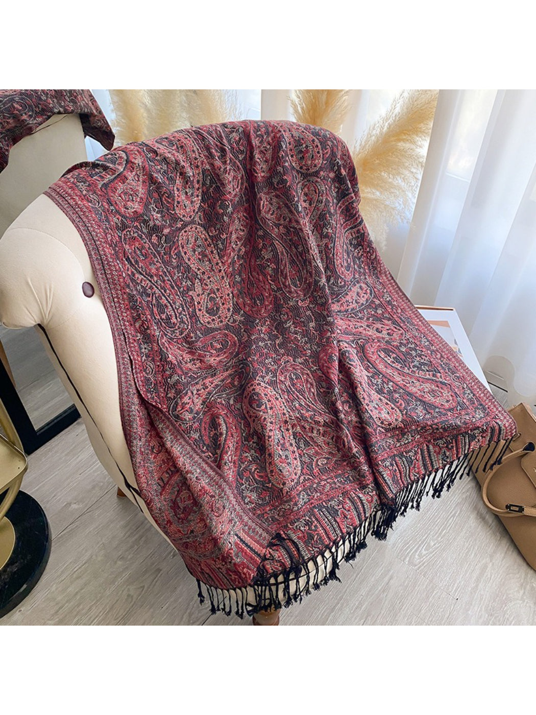 Scarvii - Vintage Floral Border Fringe Scarf