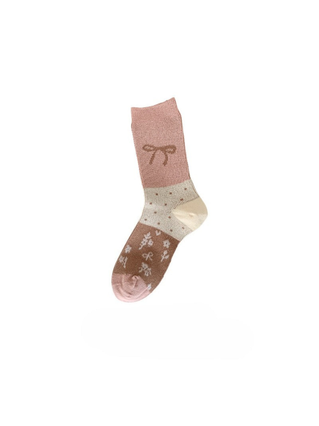 Rufia - Ribbon Motif Colorblock Crew Socks