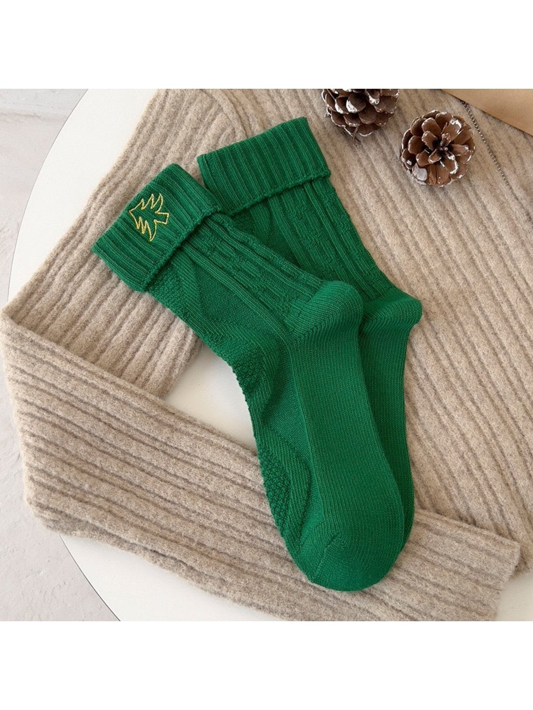 Rufia - Cute Holiday Motif Ribbed Crew Socks