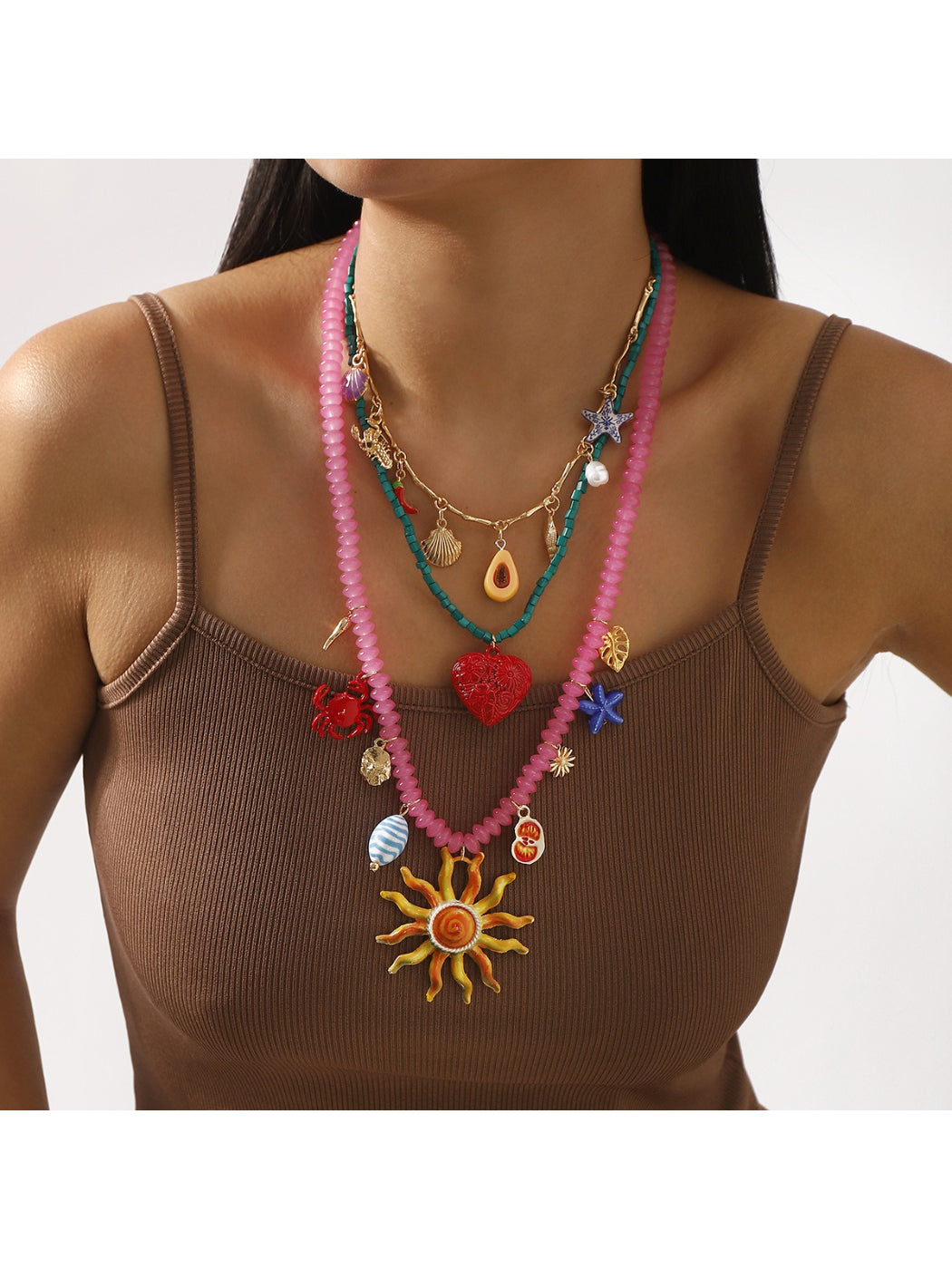 Close-up of Color Charm beaded necklace showing detailed bead texture and colors
