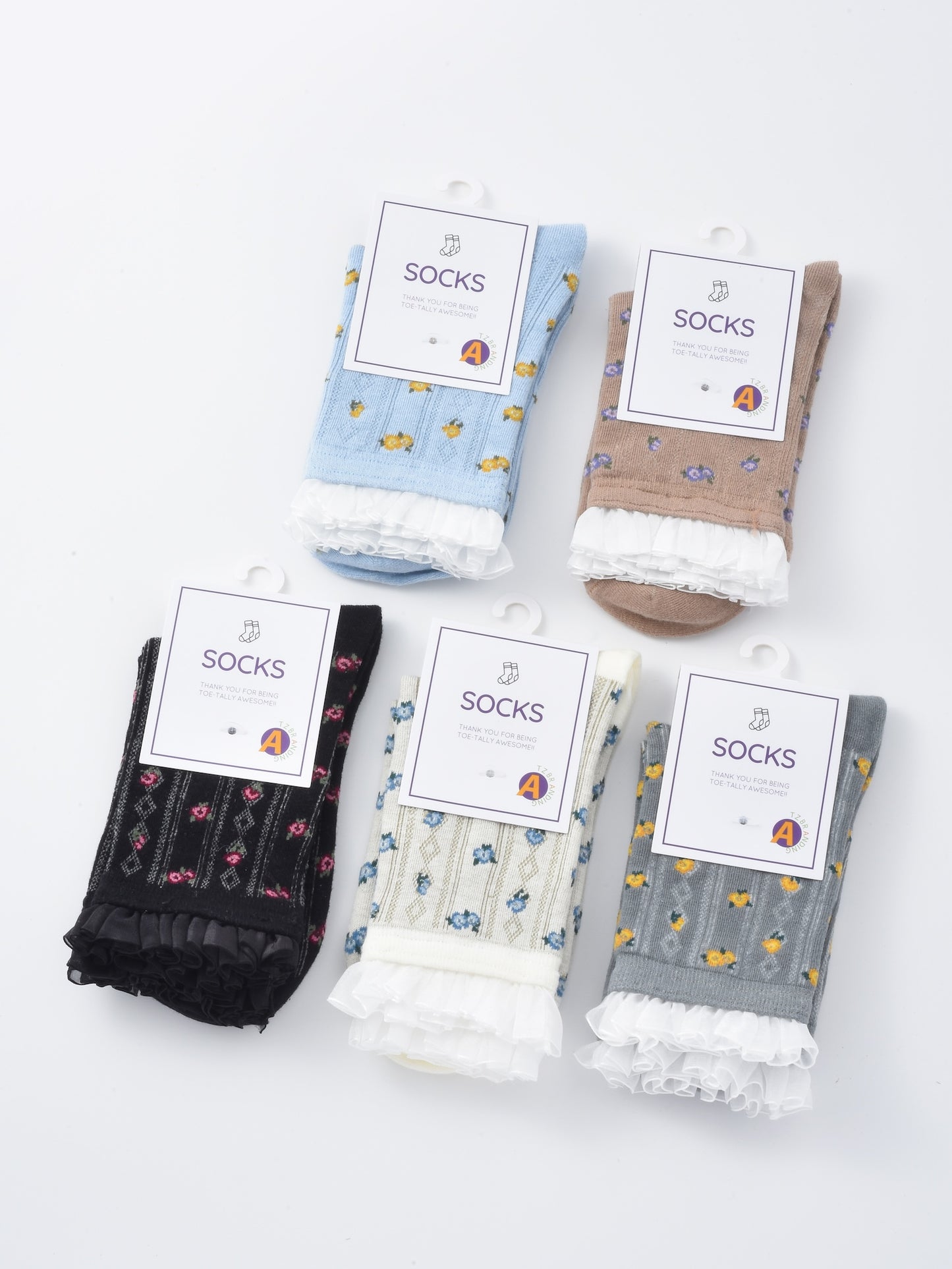 Rufia - Lace Ruffle Floral Knit Crew Socks
