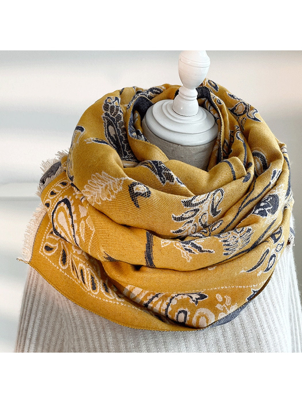 Scarvii - Printed Bird and Paisley Fringed Scarf