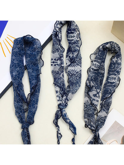Scarvii - Muted Blue Floral Printed Triangle Bandana