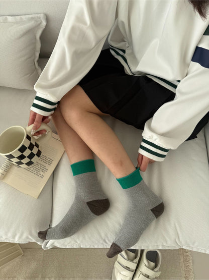 Rufia - Two Tone Ribbed Colorblock Crew Socks