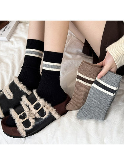 Rufia - Warm Breathable Mid-Calf Striped Socks