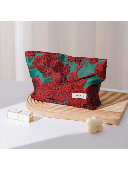 Cosbai - Floral Print Handheld Cosmetic Pouch Bag