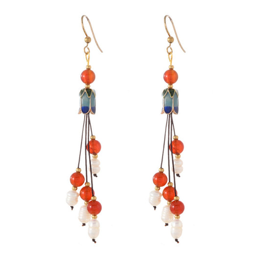 Earwish - Vintage Classic Beaded Long Fringe Earrings - Elegant & Chic