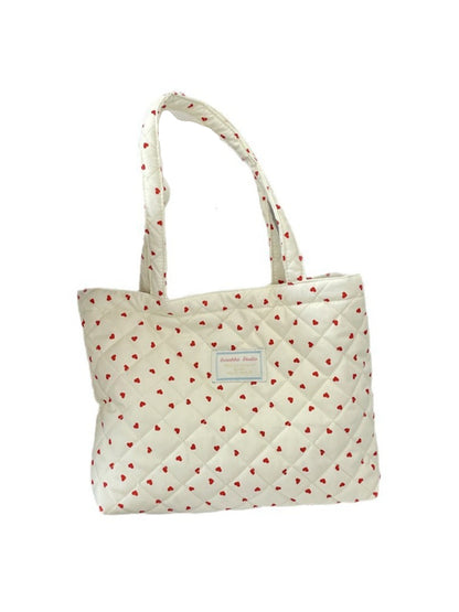 Cosbai - Tote Bag with Heart & Plaid Pattern