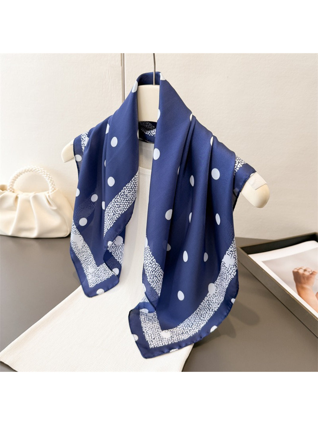 Scarvii Polka Dot Border Print Square Scarf