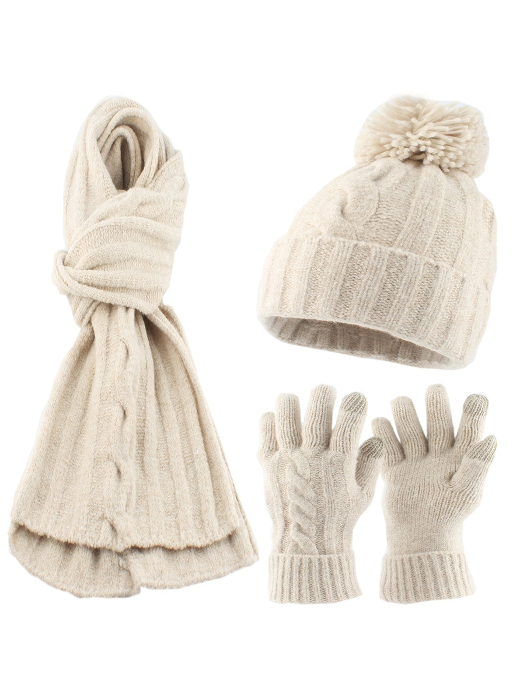 Haila - Round Top Knit Beanie Scarf Gloves Set