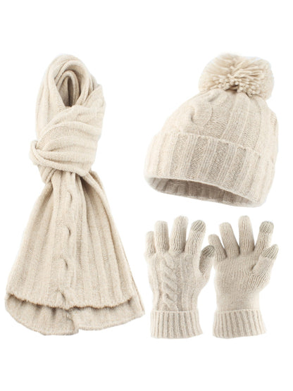 Haila - Round Top Knit Beanie Scarf Gloves Set