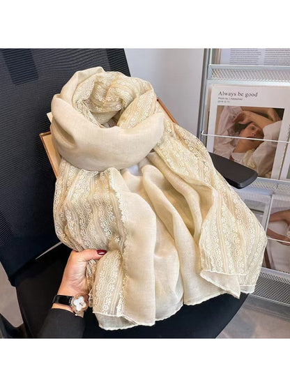 Scarvii - Lace Trim Soft Long Scarf