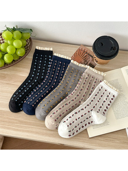Rufia - Dainty Blossom Lace Accent Crew Socks