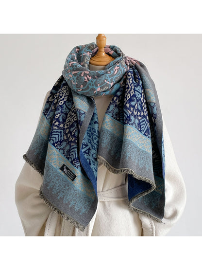 Scarvii - Bright Geometric Print Tassels Wrap Scarf