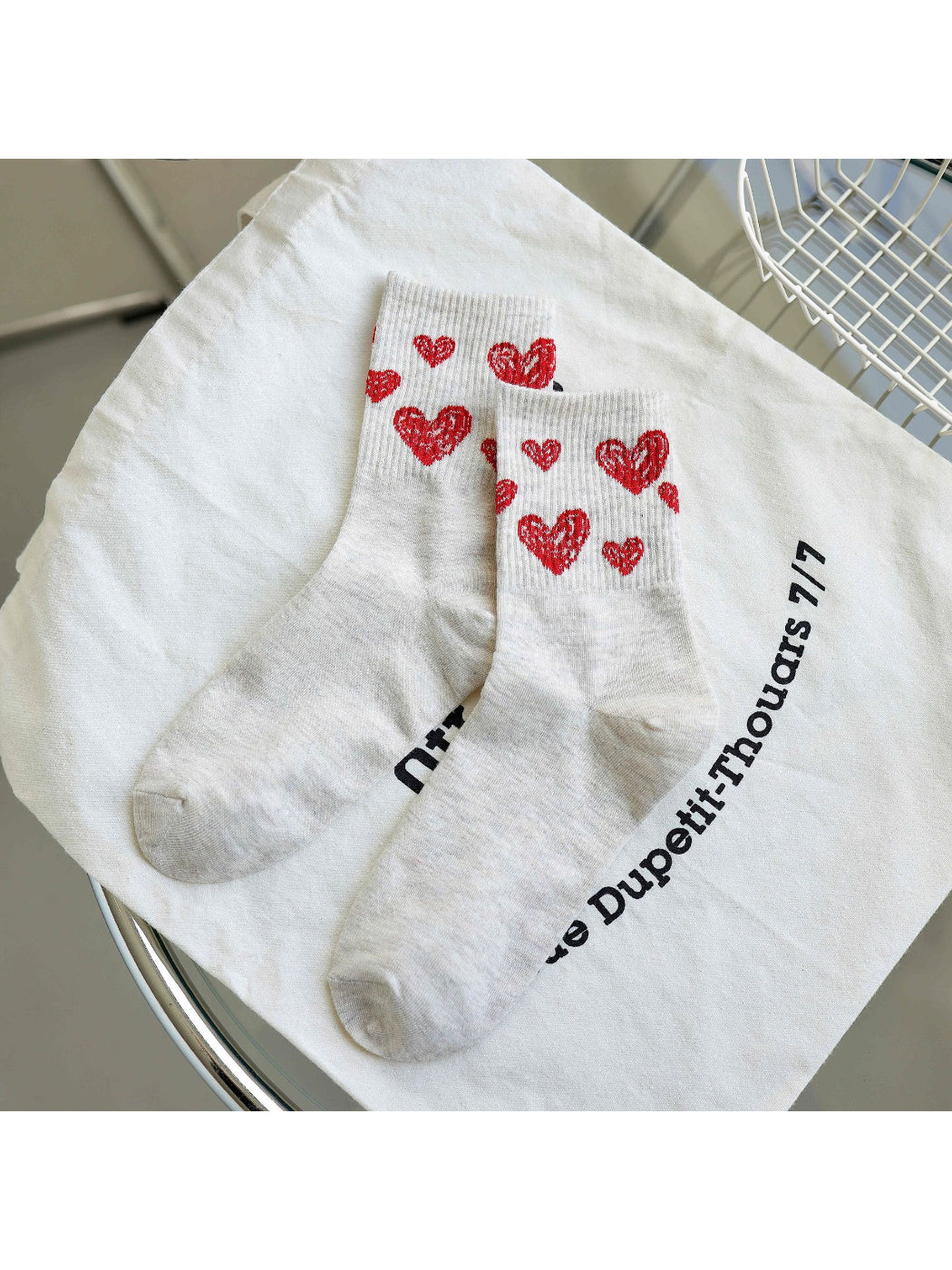 Rufia - Sketch Heart Motif Crew Socks