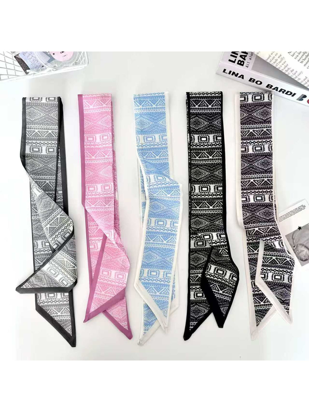 Scarvii Geometric Weave Pattern Skinny Scarf