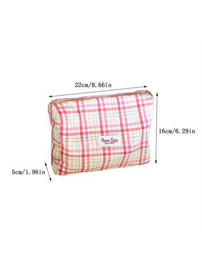 Cosbai - Plaid Zipper Cosmetic Organizer Bag