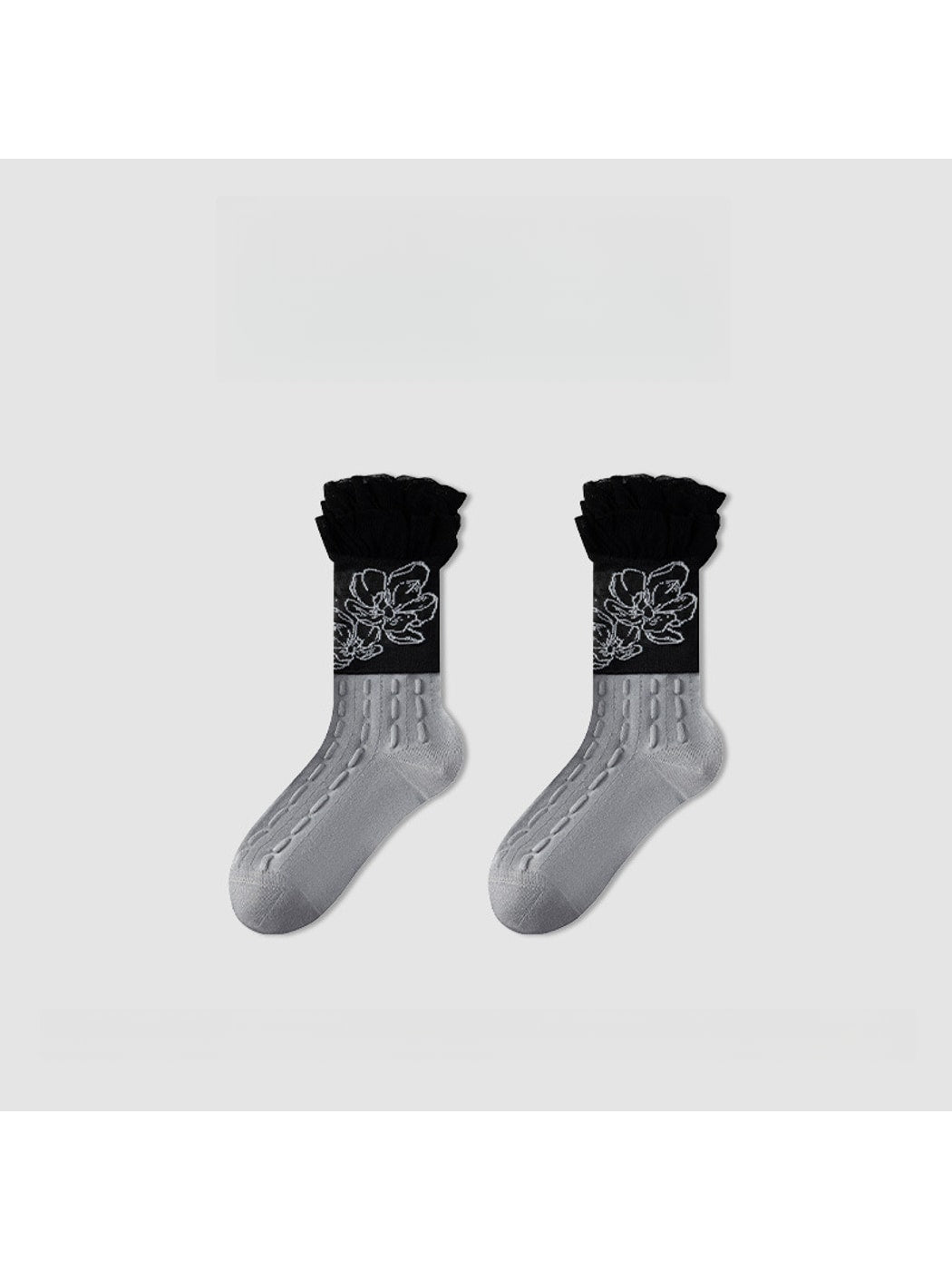 Rufia - Vintage Style Floral Line Art Crew Socks