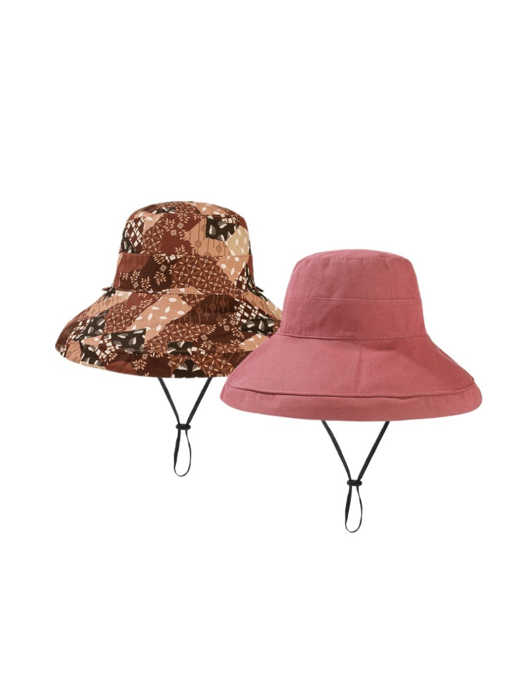 Haila bucket hat placed on wooden surface showing texture and floral print