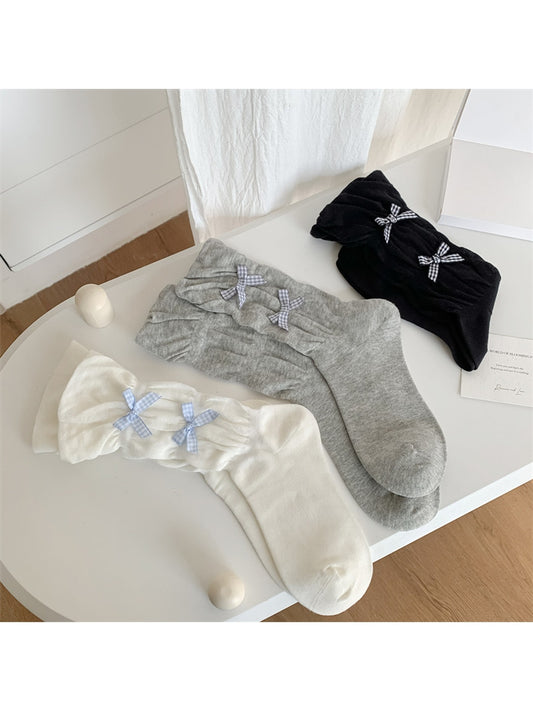 Rufia - Elegant Plaid Bow Detail Crew Socks