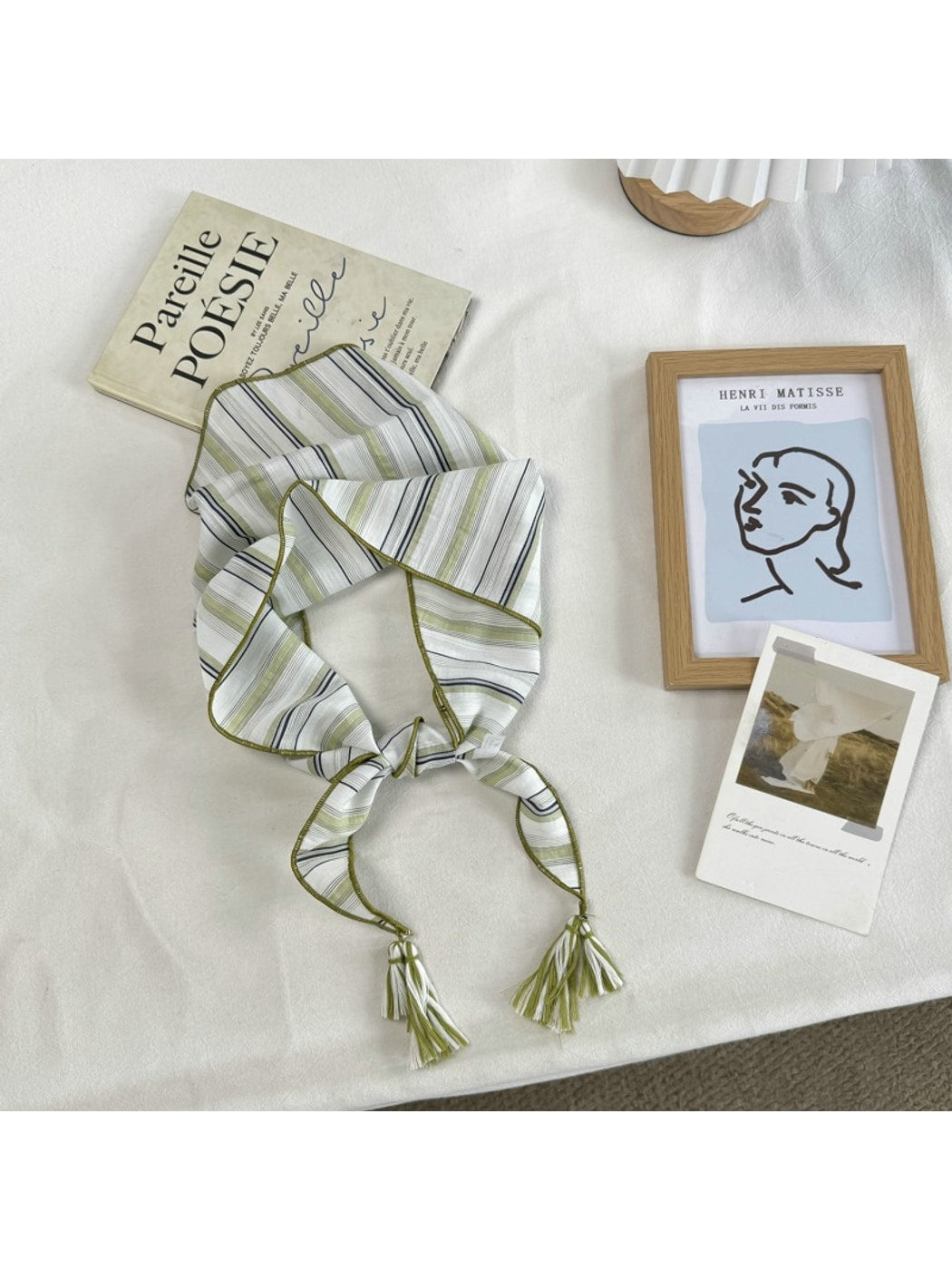 Scarvii - Striped Pattern Tassel Detail Triangle Scarf